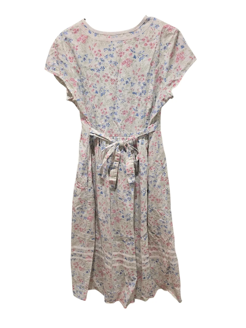 Lanz Of Salzburg Floral Short Sleeve Cotton Nightgown With Tie Waist - Picture 5 of 7